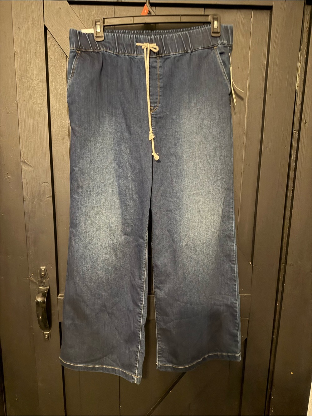 Gloria Vanderbilt Mid-Blue Wide-Leg Drawstring Jeans